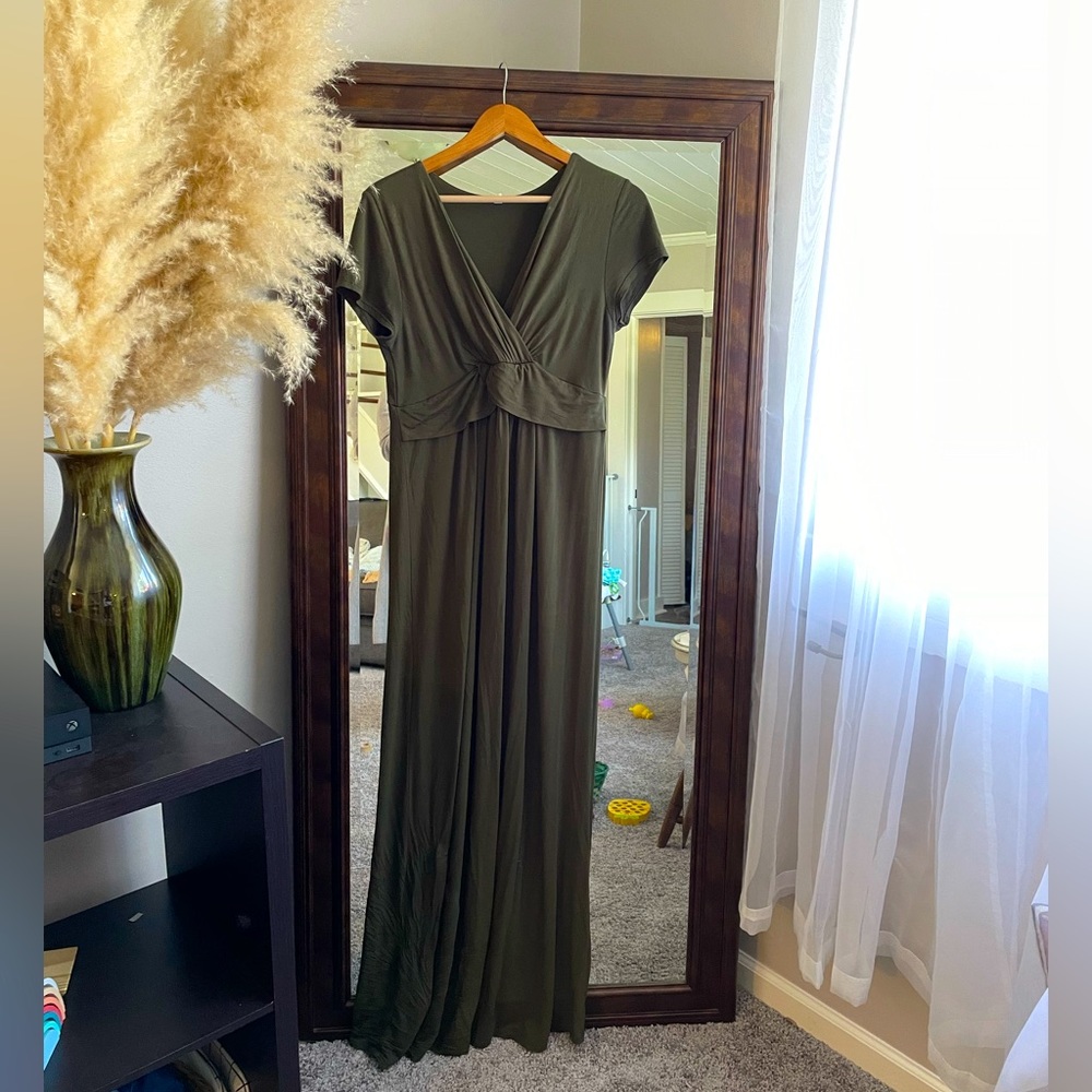 PinkBlush Olive Draped Maternity/Nursing Maxi Dress